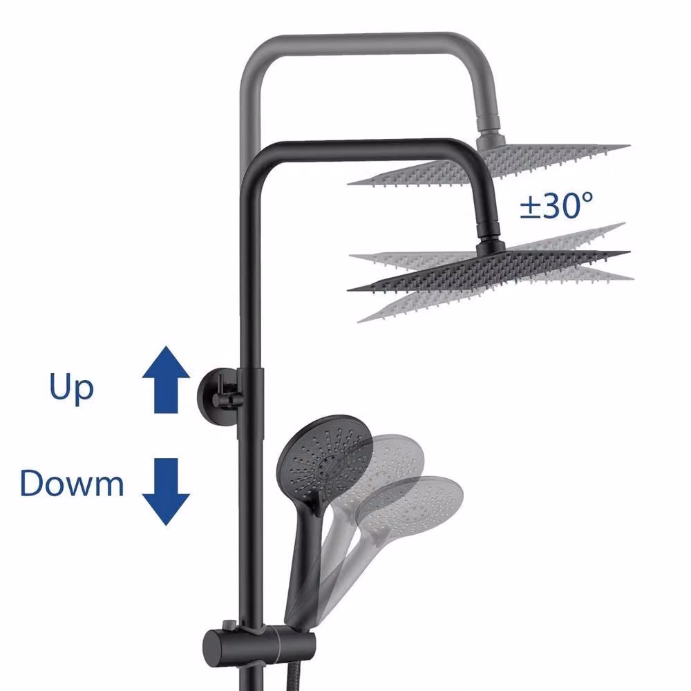 Hinsinc Round Bar Twin Head Thermostatic Shower Set in Matt Black, W: 180 cm, H: 180 cm – 3