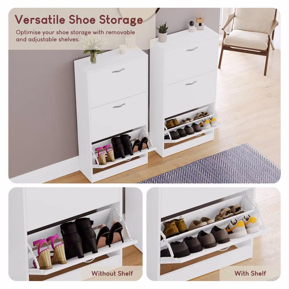 HD Designs Vida Designs Modern White 3 Drawer Shoe Cabinet with Tilting Compartments – 3