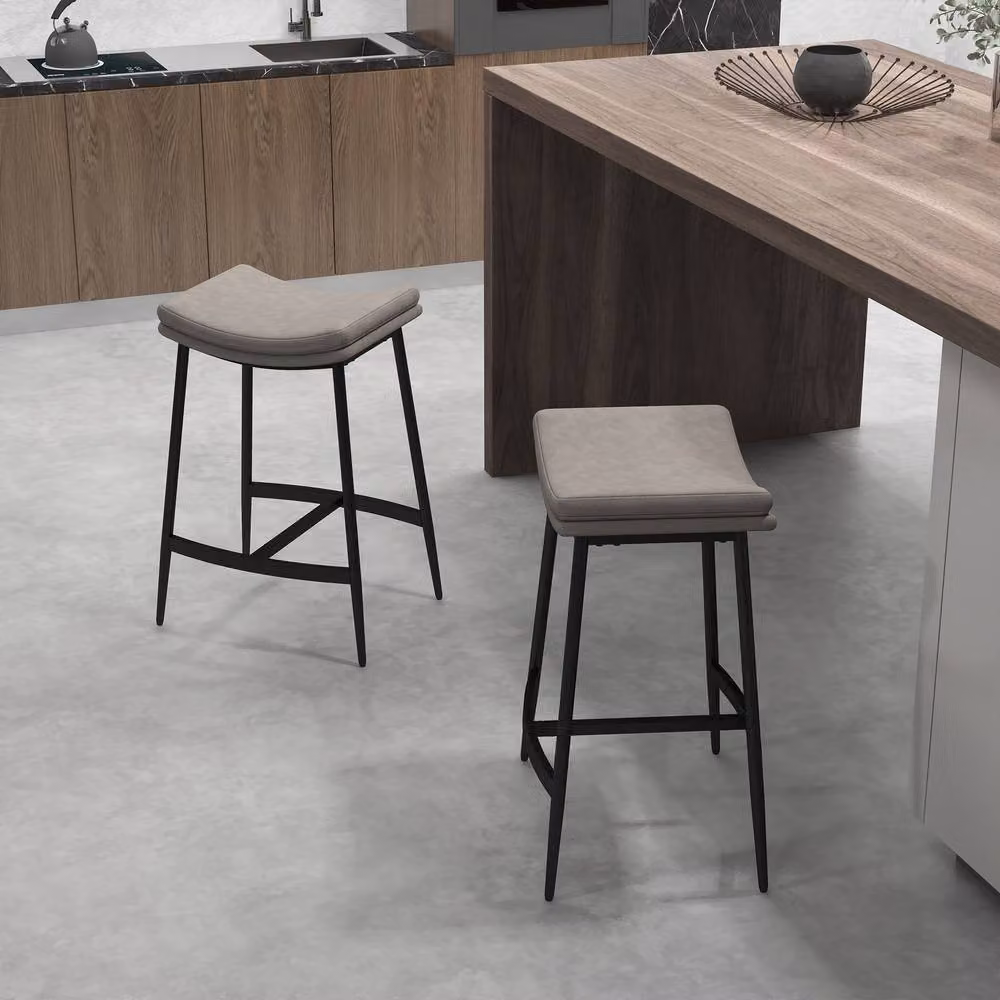 ERGOVEXA Industrial Faux Leather Bar Stools, Set of 2, Grey, H 68.5 x W 38.5 x D 48.5 cm – 4