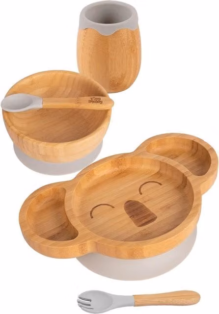 Tiny Dining 5pc Bamboo and Silicone Koala Baby Weaning Set in Grey