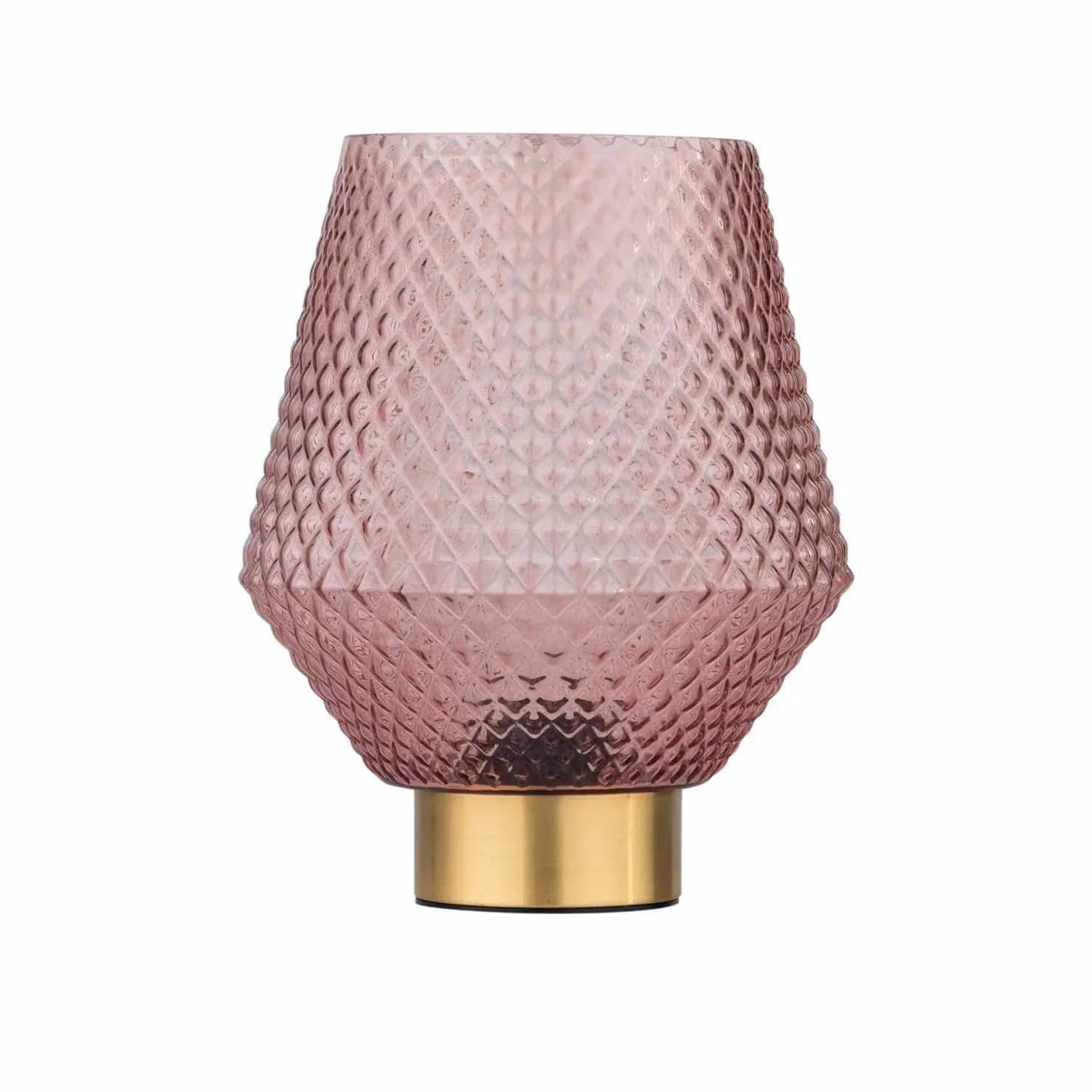 First Choice Lighting Set of 2 Porter Battery Operated Table Lamps in Satin Brass and Pink Tex Glass – 2
