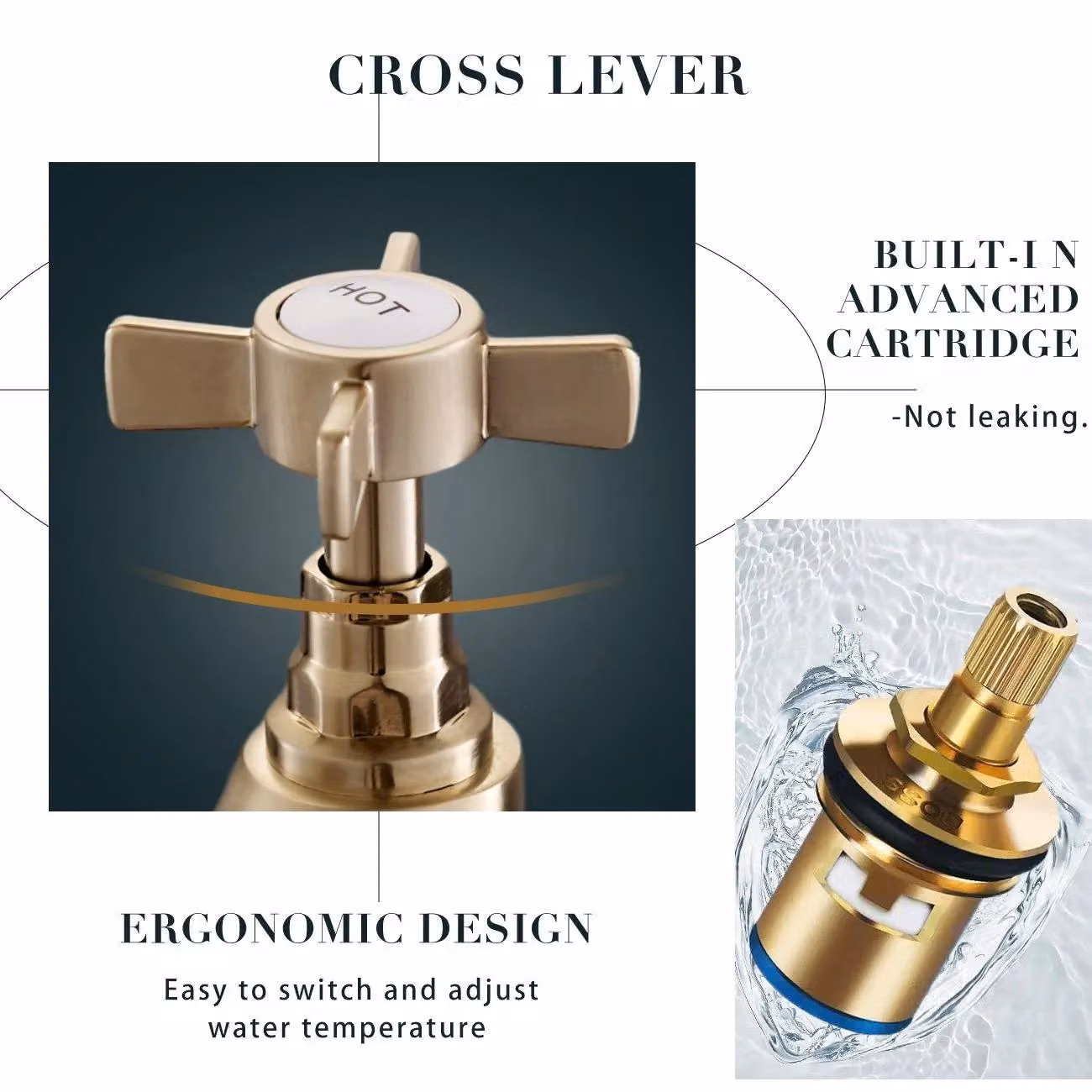 BATHWEST Antique Twin Basin Pillar Taps with Cross Lever Handles in Gold – 3