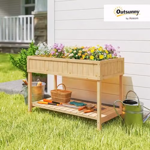 Outsunny Wooden Raised Bed Herb Garden Container in Brown, W: 46 cm, D: 82 cm, H: 76 cm – 3