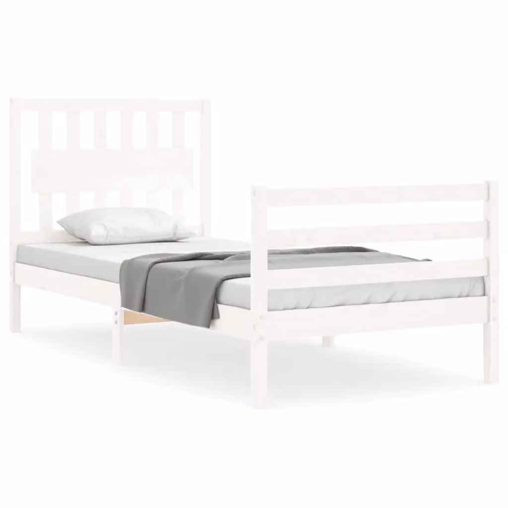 Berkfield Home White Solid Pine Bed Frame with Headboard W/D/H: 90 x 200 cm – 2