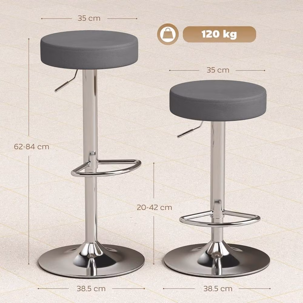 VOGREX Grey Synthetic Leather Adjustable Height Bar Stools Set of 2 with 360 Degree Swivel – 2