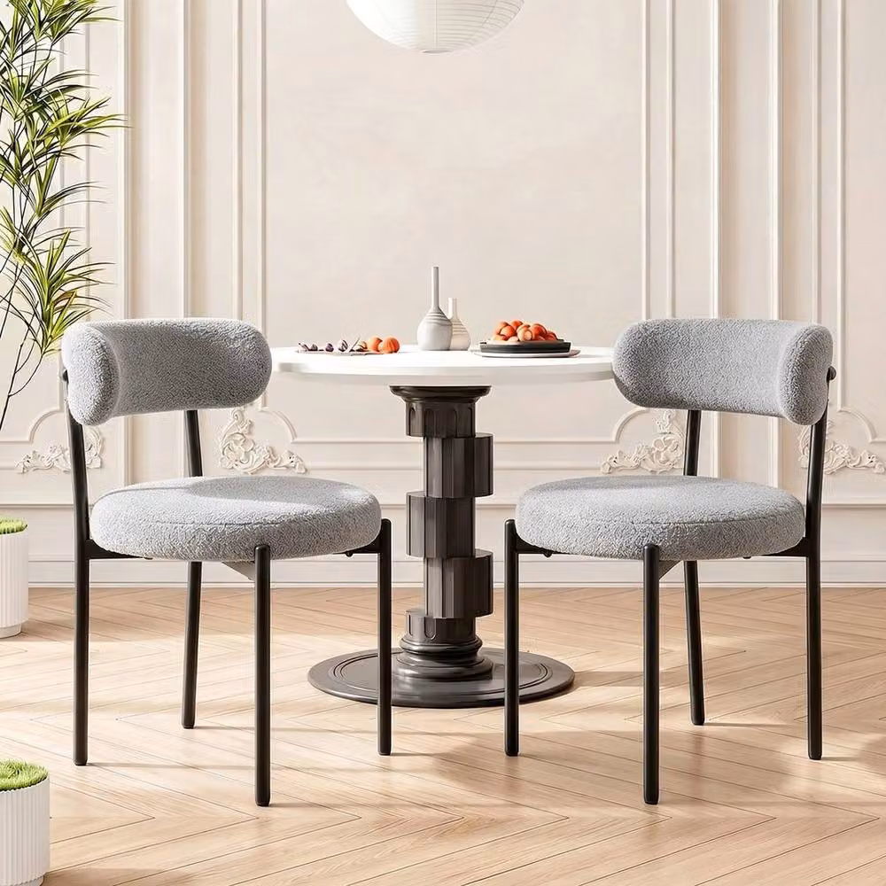 KORVIXA Set of 2 Modern Grey Bouclé Upholstered Dining Chairs with Metal Frame – 2