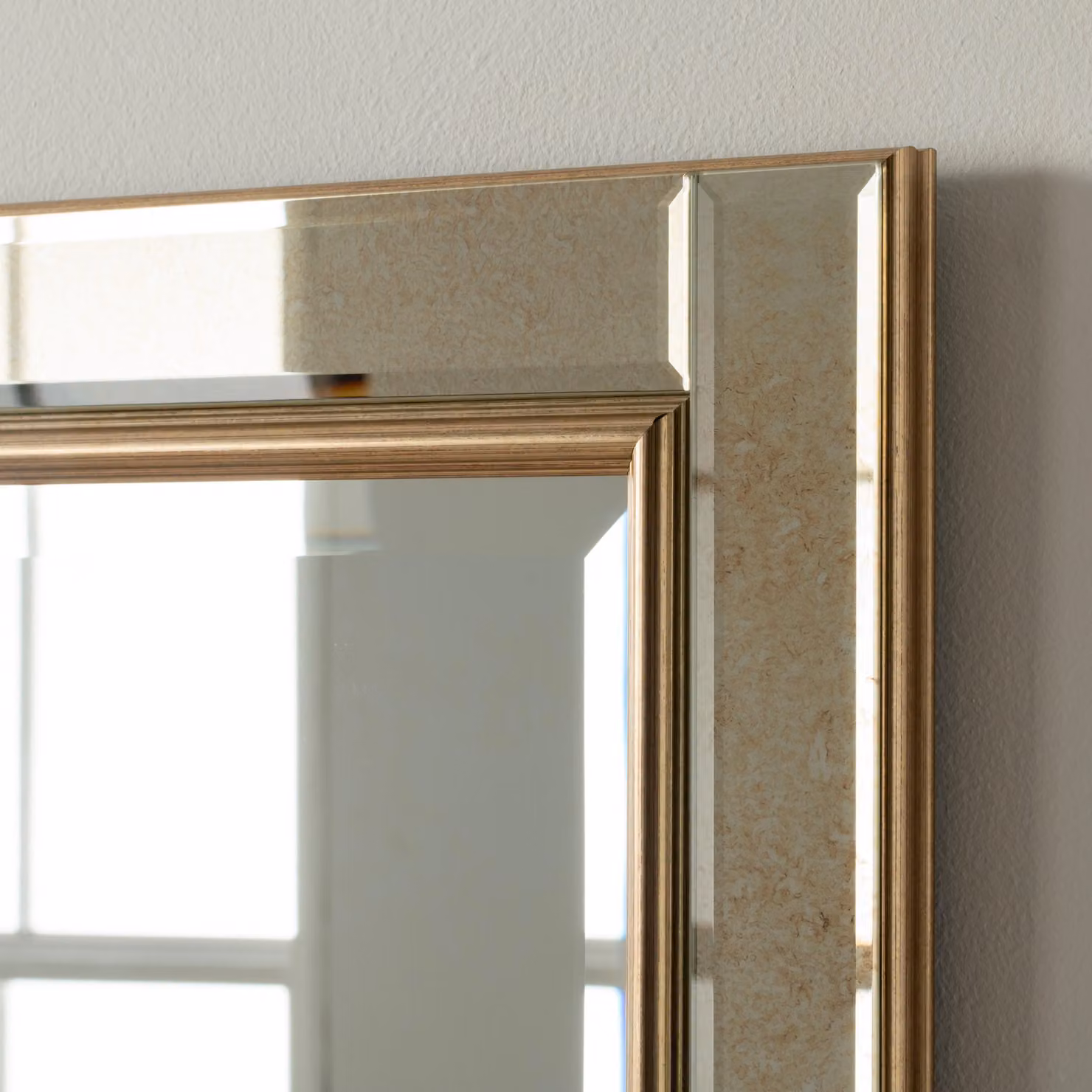 Yearn Mirrors Antique Mottled Brass Bevelled Rectangular Wall Mirror in Gold – 2