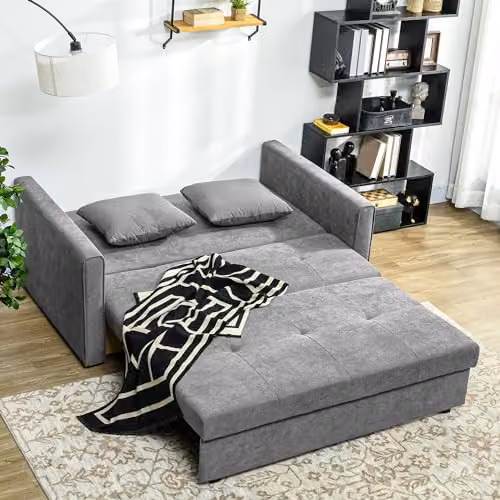 HOMCOM 2 Seater Fabric Sofa Bed with Pull Out Drawer and Hidden Storage, Grey – 8