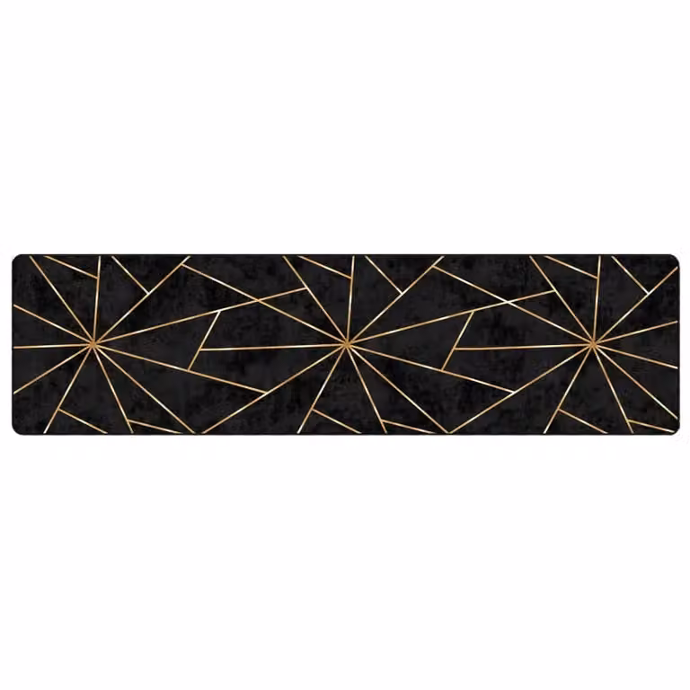 Berkfield Home Washable Anti Slip Round Rug in Black and Gold, W: 80 cm, L: 300 cm