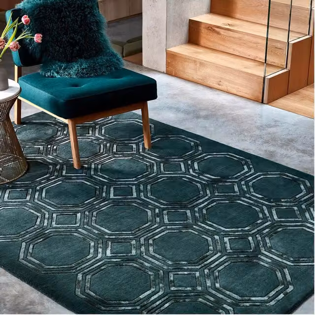 The Rug Shop UK Petrol Teal Handmade Geometric Modern Area Rug, W: 120 cm, L: 170 cm