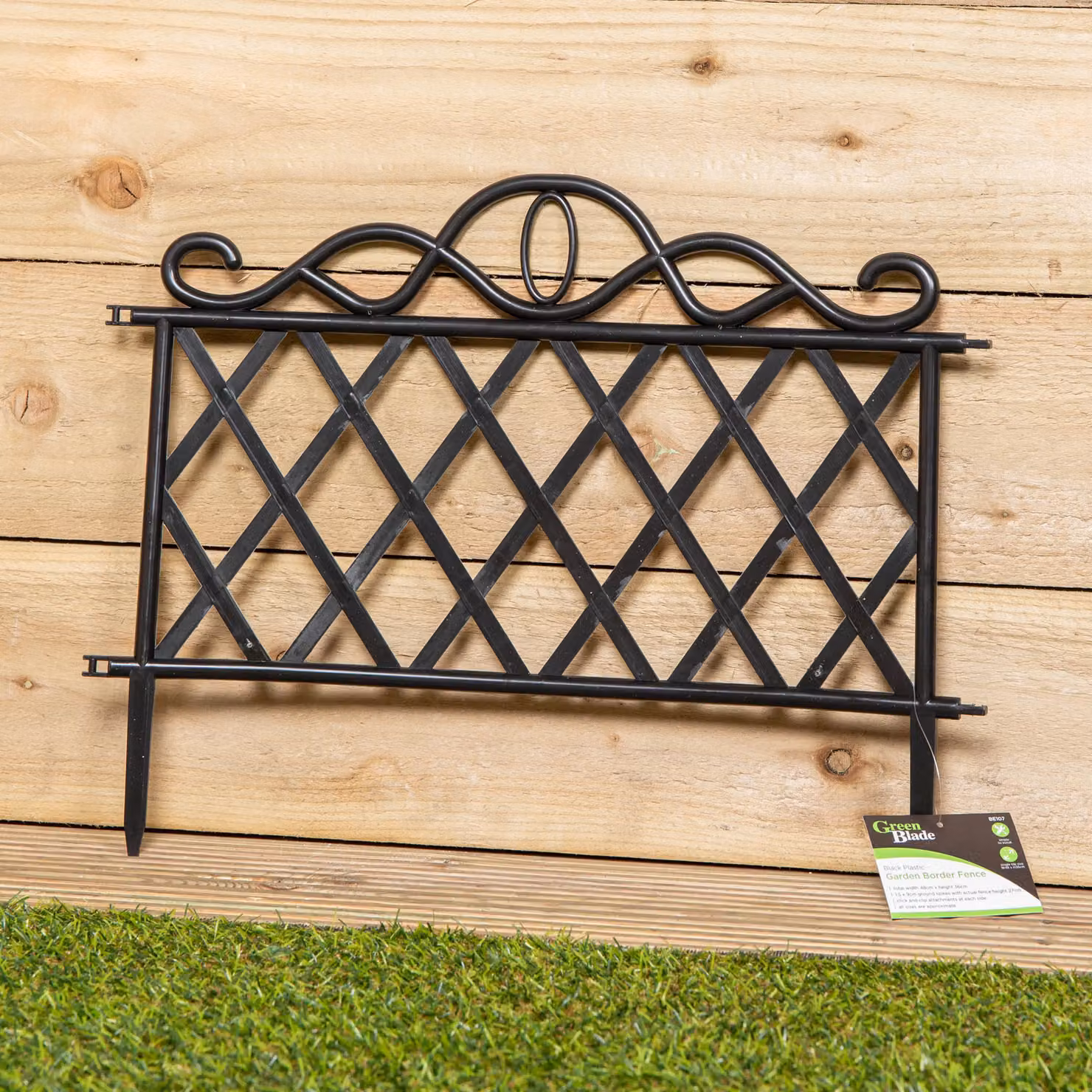 Samuel Alexander Pack of 12 Black Plastic Garden Border Fence Edging with Lattice Design, H: 27 cm x W: 47 cm – 3