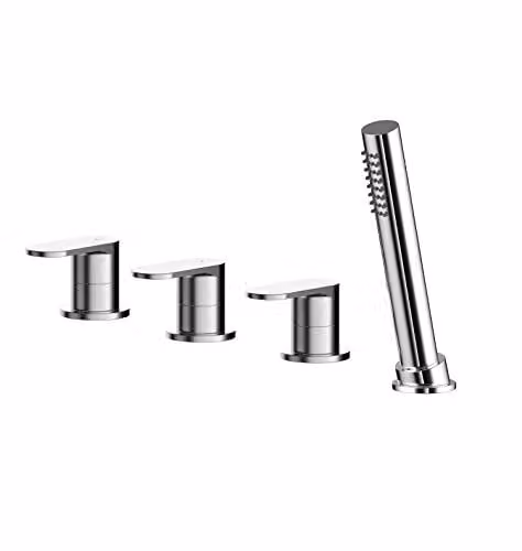nuie BIN334 Binsey Modern Round Deck Mounted 4 Tap Hole Bath Shower Mixer Tap with Lever Handles, Chrome