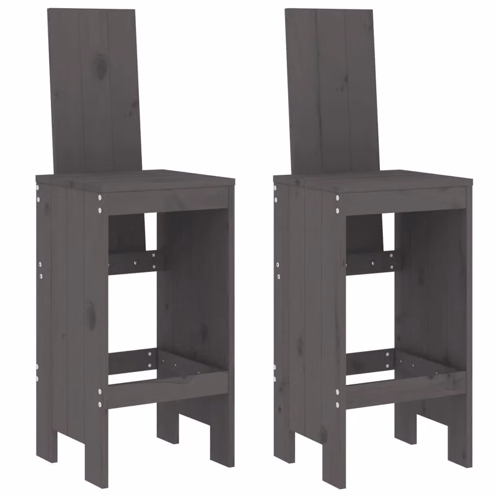 Berkfield Home Set of 2 Grey Rustic Solid Pine Bar Stools, W/D/H: 40 x 42 x 120 cm – 2
