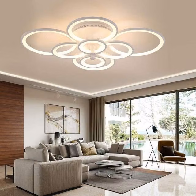 Livingandhome Modern Round LED Semi Flush Ceiling Light in White, Diameter: 13 cm