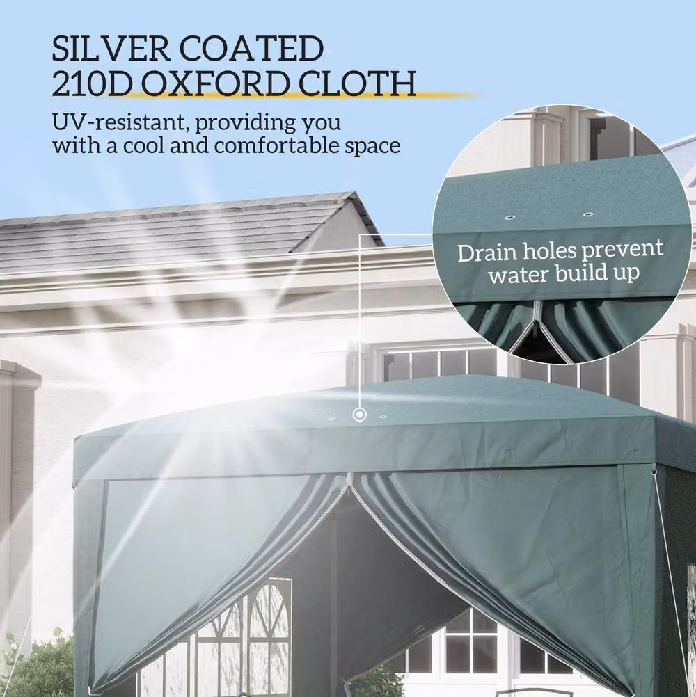STILVORA Pop-Up Gazebo in Green and Silver with 4 Removable Walls, W: 300 cm, D: 300 cm, H: 258 cm – 5