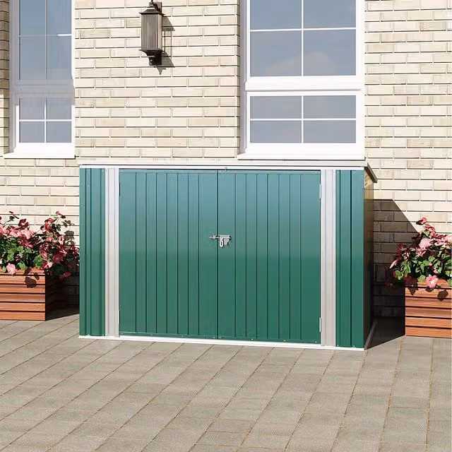 Livingandhome Green Metal Pent Roof Garden Shed with Single Door and Hinged Lid