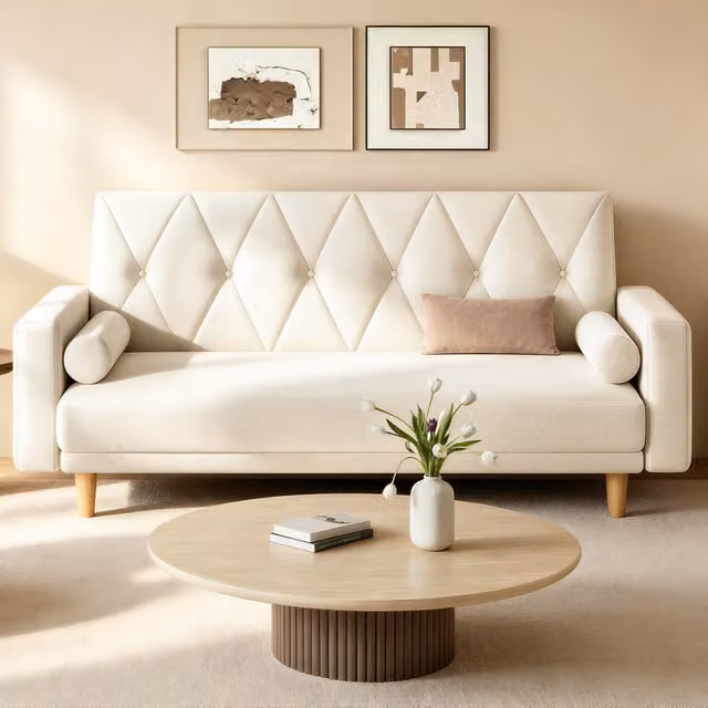 Yaheetech 3 Seater Click-Clack Sofa Bed with 2 Pillows in Beige Fabric