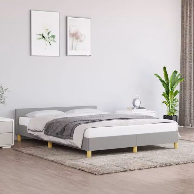 Berkfield Home Super King Fabric Bed Frame with Headboard in Light Grey, W: 180 cm, D: 200 cm