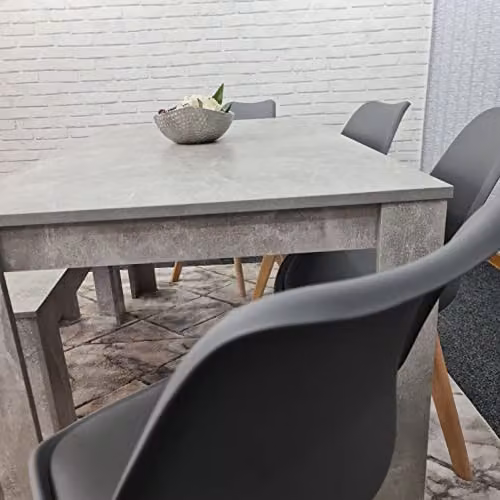KOSY KOALA Modern 6 Seater Dining Set with Beech Wood Table, 4 Grey Padded Chairs and 1 Bench, W/D/H: 140 x 80 x 75 cm – 4