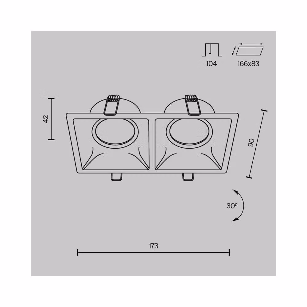 Netlighting Dot Twin Adjustable Recessed Downlight in Black with 2xGU10 Aluminium Square Design – 2