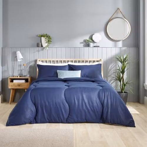 Slumberdown Coverless Herringbone 2-in-1 Reversible Single Duvet and Matching Pillowcase, 9 Tog, Blue, W: 135 cm, L: 200 cm