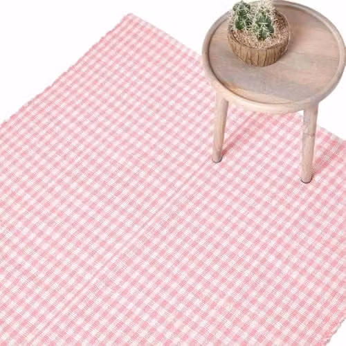 Homescapes Handwoven Cotton Gingham Check Rug in Pink and White, W: 60 cm, D: 90 cm – 1