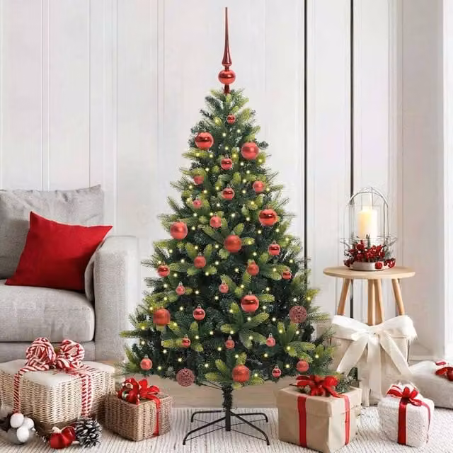 Berkfield Home Artificial Hinged Green Christmas Tree with 150 LEDs, Height: 150 cm – 1