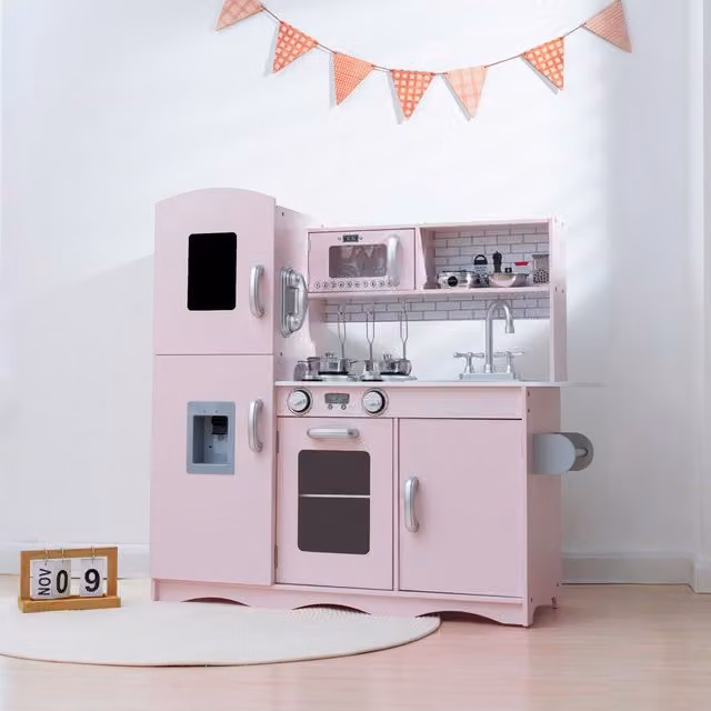 GALACTICA Wooden Kids Play Kitchen Cooking Set in Pink and Grey