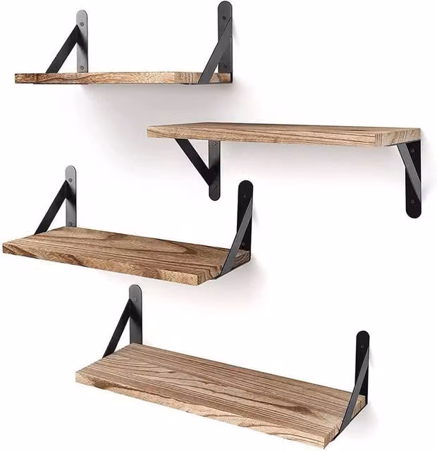 KORVIXA 4-Piece Brown Wood Floating Wall Mounted Storage Shelves – 1
