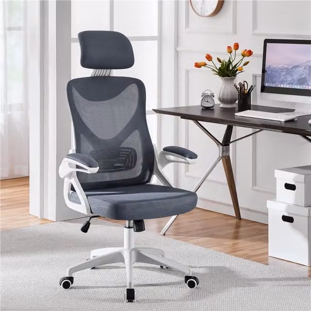 Yaheetech Ergonomic High Back Fabric Office Chair with Headrest and Armrests in Grey