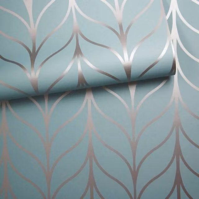 Havendro Geometric Art Deco Abstract Metallic Wallpaper in Petrol and Silver
