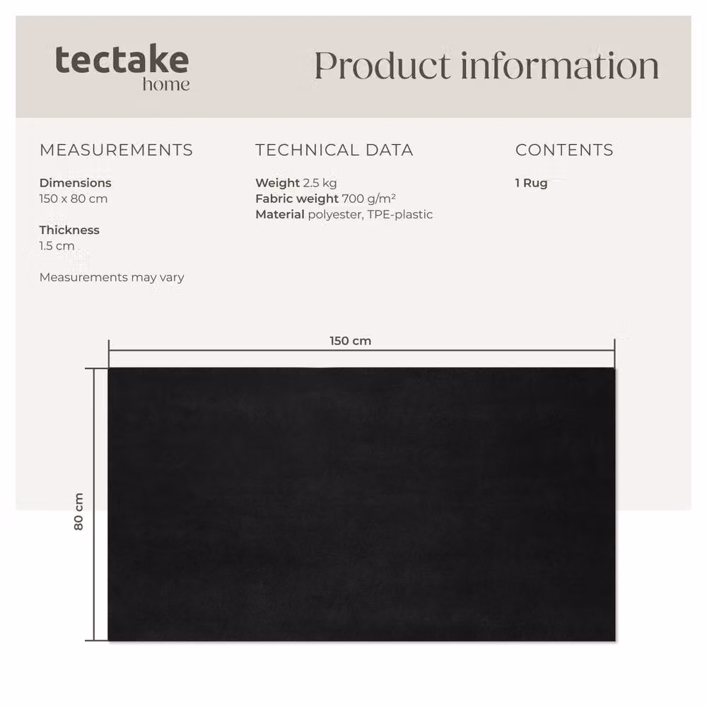 tectake Fluffy Short-Pile Rug in Black, Allergy-Friendly, Washable and Non-Slip, W: 80 cm, D: 150 cm – 8