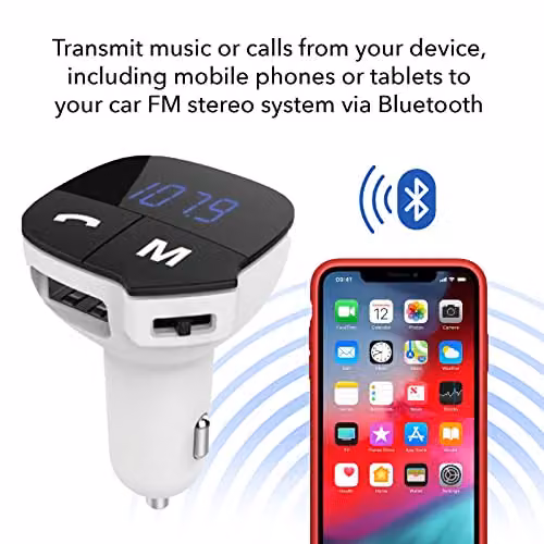Aquarius Bluetooth Adapter FM Transmitter with Hands-free Calling Car Kit, White – 3