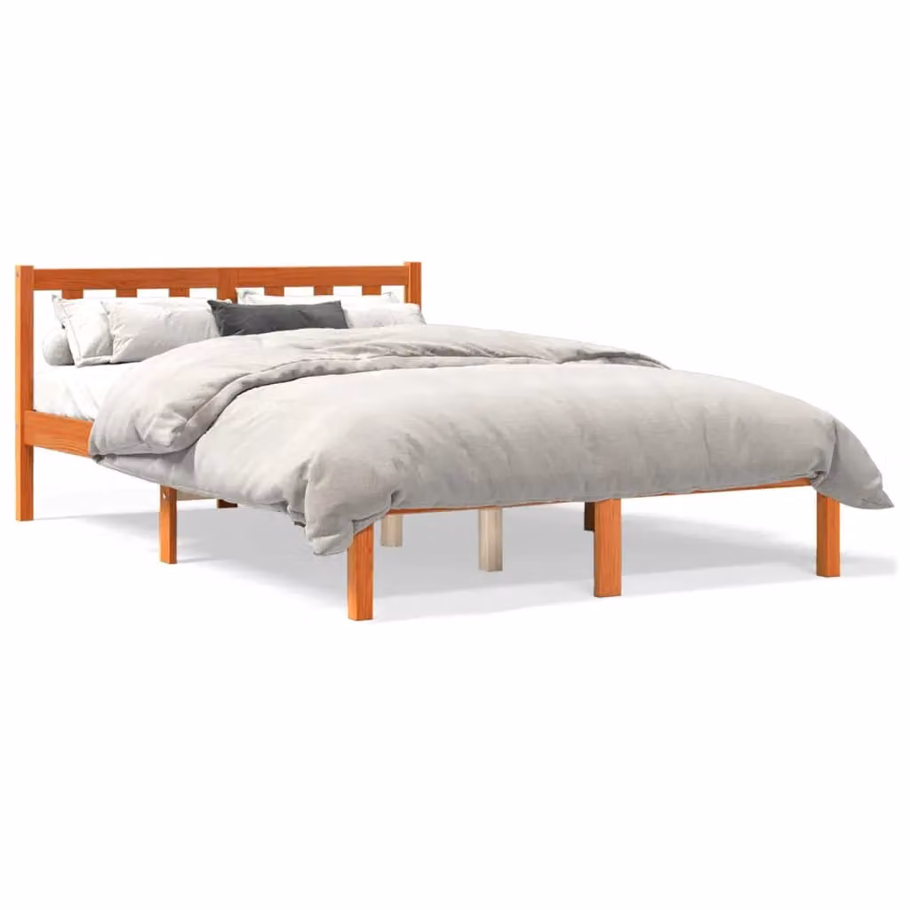 Berkfield Home Solid Wood Pine Bed Frame in Wax Brown, W/D/H: 140 x 200 cm – 2