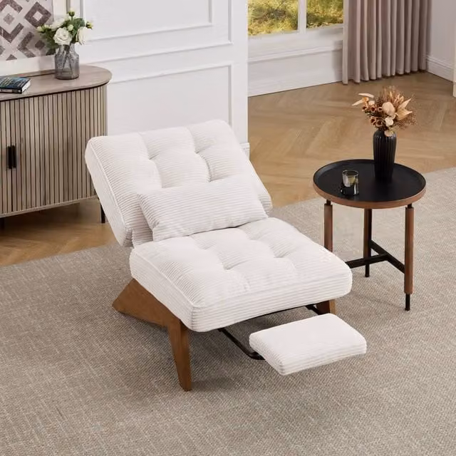 Matteo Accent Chair with Integrated Ottoman and Adjustable Backrest in Beige