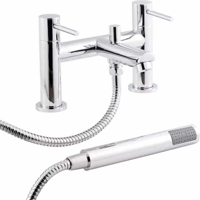 Balterley Evian Round Deck Mounted Bath Shower Mixer Tap and Shower Kit in Chrome and Silver