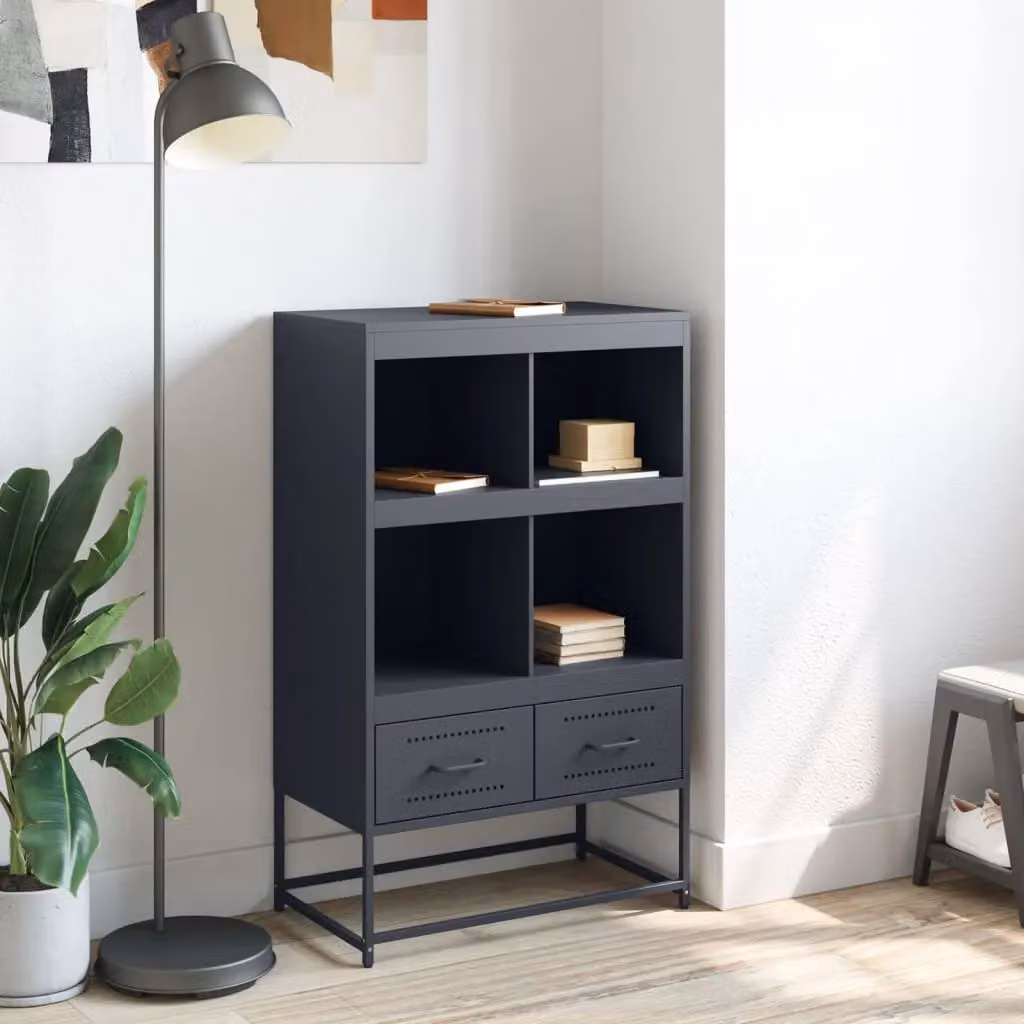 Berkfield Home Anthracite Highboard in Black Steel, W: 68.5 cm, D: 39 cm, H: 111.5 cm – 3
