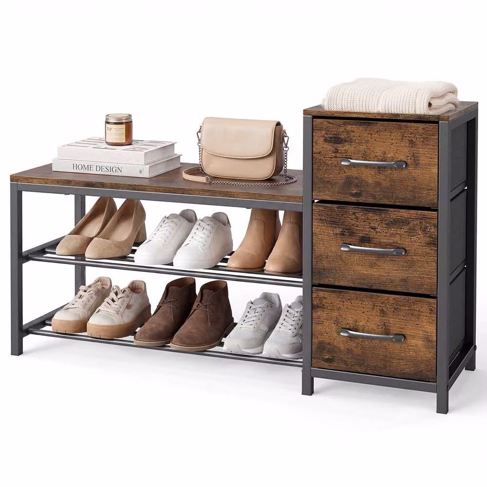 Costway Modern 3-Tier Shoe Bench and Shoe Rack Organizer in Brown – 4
