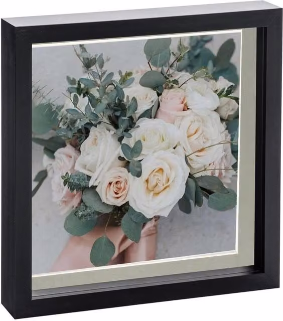 Nicola Spring Single Square 3D Box Photo Frame in Black and Grey with 25.4 x 25.4 cm Mount