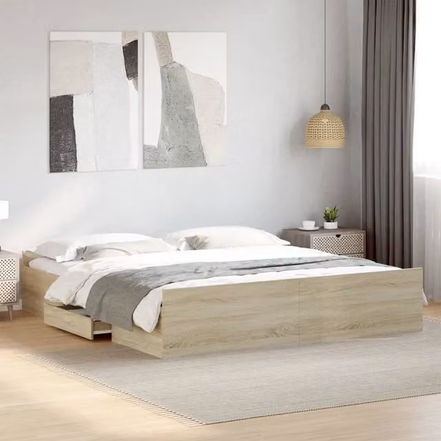 Berkfield Home Super King Bed Frame with Drawers in Sonoma Oak Brown, W/D/H: 180 x 200 cm