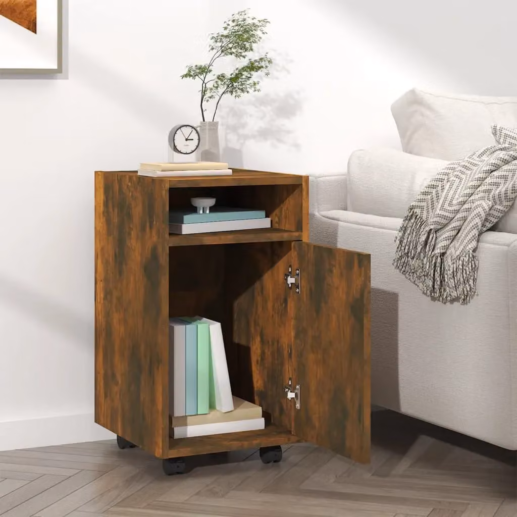 Berkfield Home Side Cabinet with Wheels in Smoked Oak Brown, W/D/H: 33 x 38 x 60 cm – 4