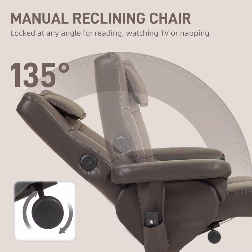 STILVORA Brown Synthetic Leather Motorised Recliner Chair with Ottoman and Armrests – 5