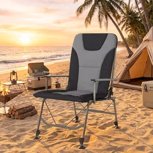 Outsunny Padded Reclining Camping Chair for Adults in Black with Armrests and Metal Frame – 7