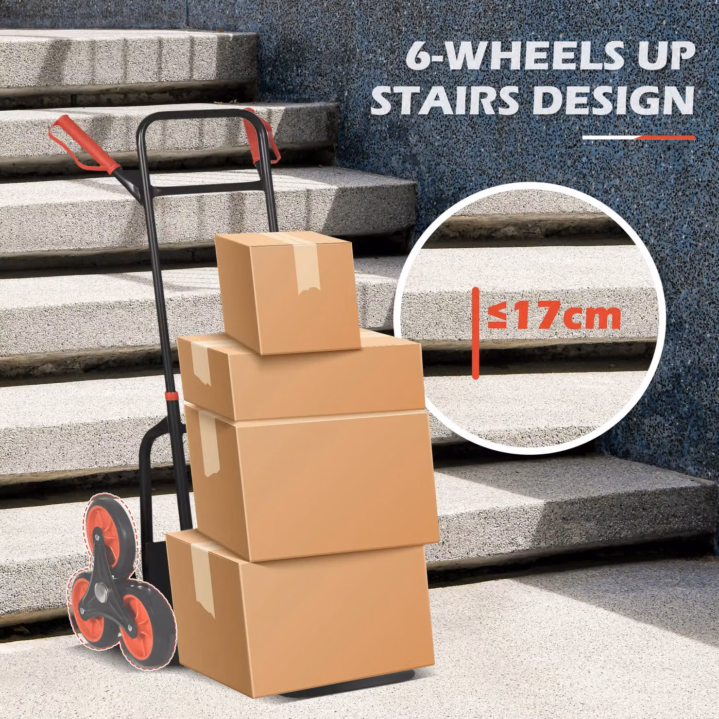 DURHAND 6-Wheel Foldable Steel Load Cart Trolley in Black and Red – 5