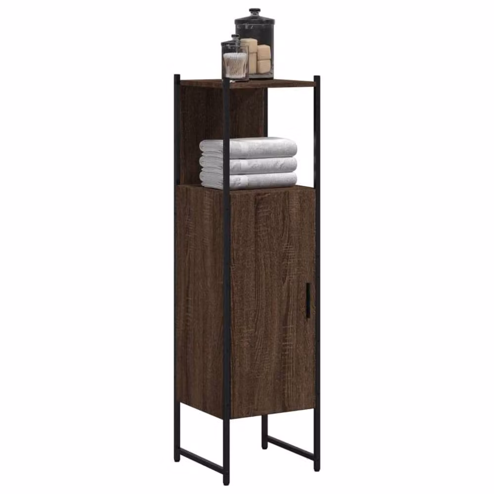 Berkfield Home Brown Oak Wall Mounted Bathroom Cabinet with Open Shelf and Hinged Doors, H 120.5 x W 33 x D 33 cm – 2