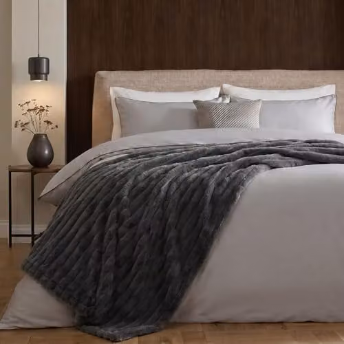 OHS Faux Fur Ribbed Fleece Throw Blanket in Grey, W/D/H: 125 x 150 cm – 4