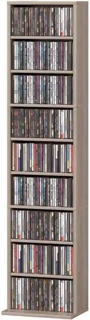 NESTLUNE 260 CD and DVD Storage Unit with 9 Compartments and Adjustable Shelves, Sand/Brown, W: 100 cm, D: 15 cm, H: 140 cm