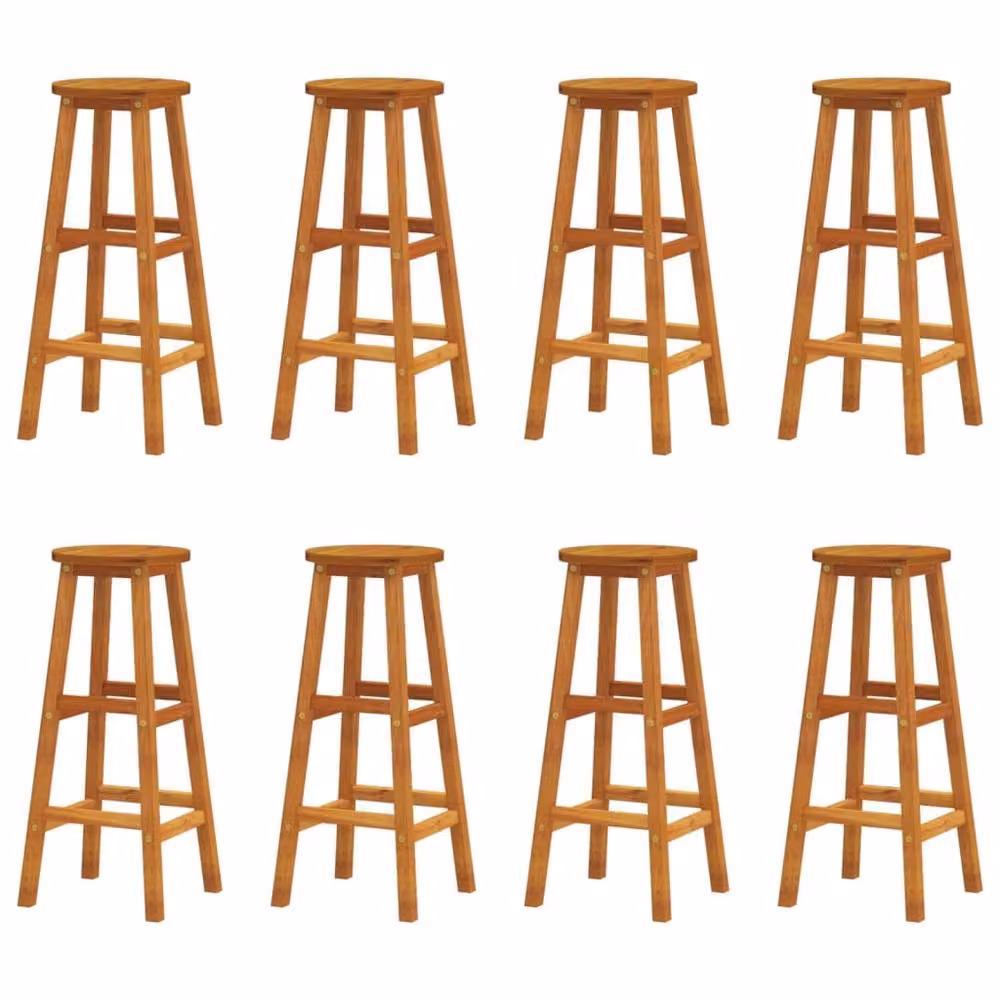 Berkfield Home Set of 8 Rustic Brown Solid Acacia Wood Bar Stools – 2
