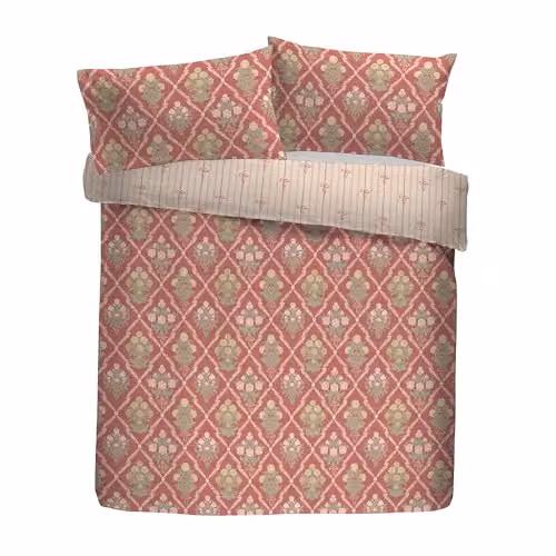 Appletree Heritage Aurelia Pink Floral 100% Cotton Reversible Double Duvet Cover and Pillowcase Set, W x D: 200 x 200 cm – 1