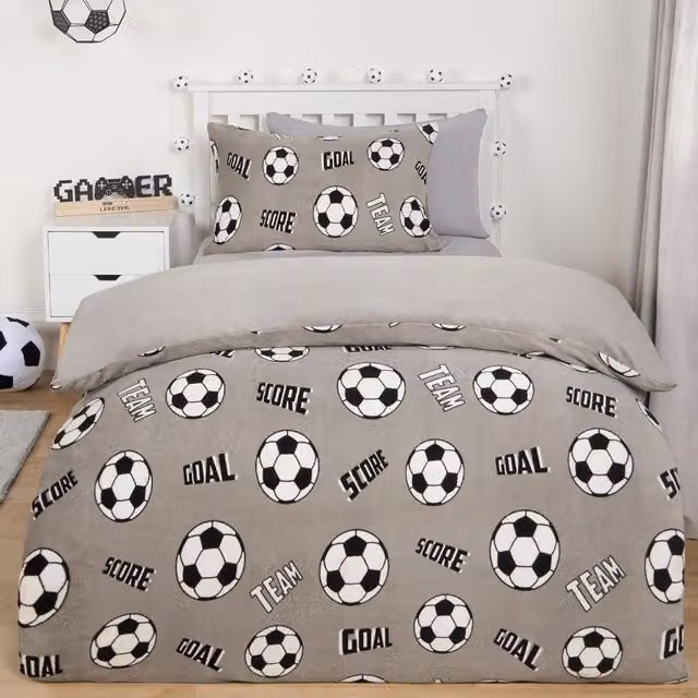 OHS Grey Football Print Fleece Duvet Cover, W: 140 cm, L: 200 cm